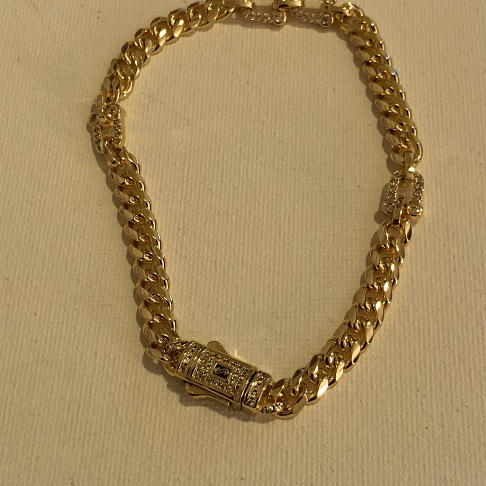 Gold Cuban Link Bracelet with Pavé Accent